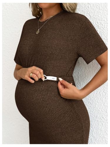 SHENHE Women's Maternity Ribbed 2 Piece Outfits Crop Top Bodycon Midi Skirt - color: Brown, size: Large