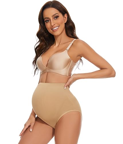 Maternity Underwear Over Bump, Seamless Maternity Support Panties, Plus Size, Multi Pack - color: 2 Pack. Nude + Black, size: Large
