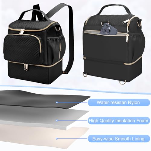 Wearable Breast Pump Bag with Cooler Compartment & Ice Pack & Mat - color: Black
