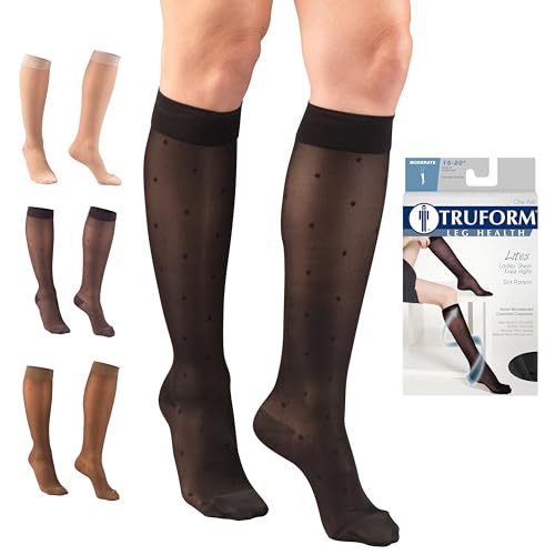 Truform Sheer Compression Stockings, 15-20 mmHg, Women's Knee High Length, Dot Pattern, Black, Small - color: Black, size: Small (1 Pair), style: Dot Pattern