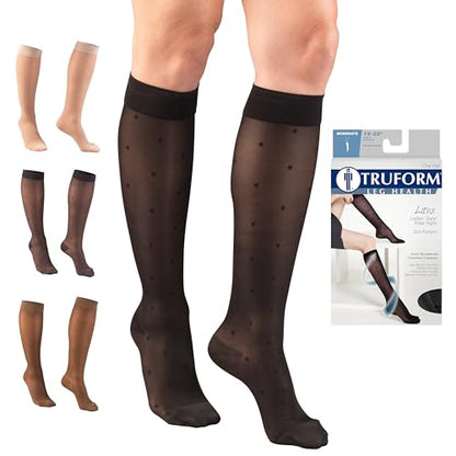 Truform Sheer Compression Stockings, 15-20 mmHg, Women's Knee High Length, Dot Pattern, Black, Small - color: Black, size: Small (1 Pair), style: Dot Pattern