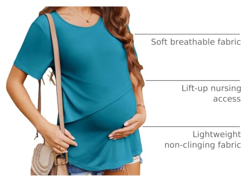 Women's Maternity Nursing Tops Soft Breastfeeding Shirts Pregnancy Tees - color: Blue Green, size: Large