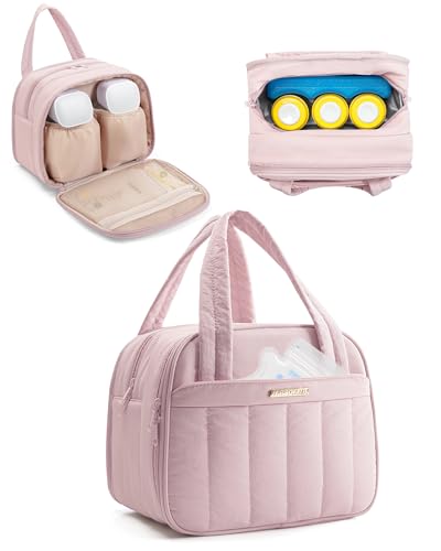 Marscamd Quilted Wearable Breast Pump Bag with Cooler Compartment - color: Pink