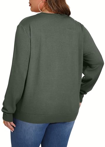 OLRIK Plus Size Long Sleeve Crewneck Cardigan Classic Fall Knit - color: Army Green, size: 3X