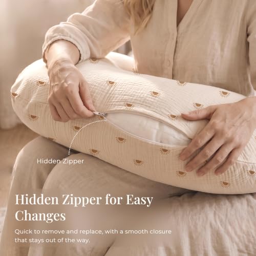 Konssy Muslin Nursing Pillow Covers, Soft Cover for Breastfeeding Pillows - color: Sun