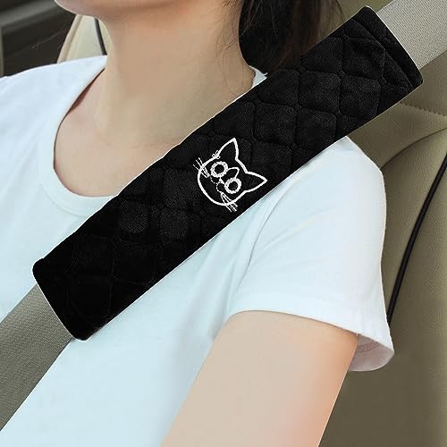 Amooca 2 Pack Seat Belt Covers Soft Shoulder Pad for Cars & Backpack - color: Black Cat