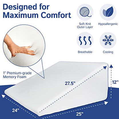 Ebung Body Positioner - Premium Memory Foam Wedge Pillow for Sleeping, Sitting, Snoring, Heartburn Relief, Pregnancy, TV, Reading, Backrest, Leg Rest - size: Large: 12"