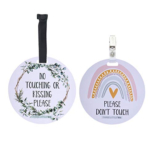 (Three Little Tots) No Touching Baby Car Seat and Stroller Two Pack- Baby Safety No Touching Car Seat Sign, Stroller Sign, Newborn Car Seat Tag- CPSIA Safety Tested (Eucalyptus/Rainbow) - color: Eucalyptus / Rainbow