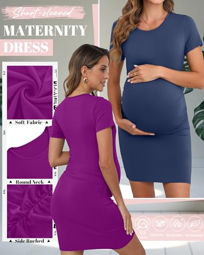 Riyiper 3 Pack Womens Maternity Short Sleeve Dresses - color: Black, Fuchsia, Navy Blue, size: Medium