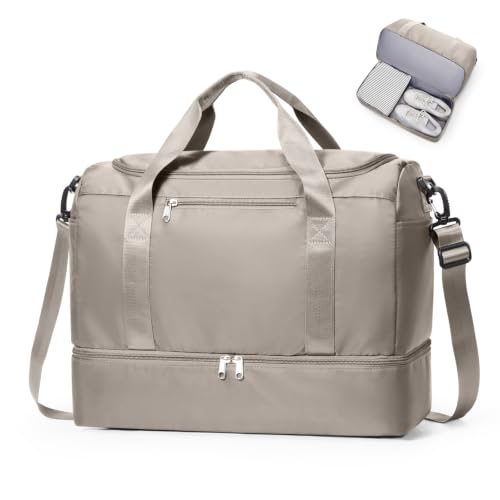 Travel Duffel Bag,Carry-On Overnight Weekender Bags with Shoes Compartment - color: Camel, size: Small