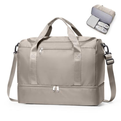 Travel Duffel Bag,Carry-On Overnight Weekender Bags with Shoes Compartment - color: Camel, size: Small