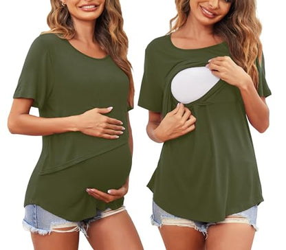 Women's Maternity Nursing Tops Soft Breastfeeding Shirts Pregnancy Tees - color: Army Green, size: Small