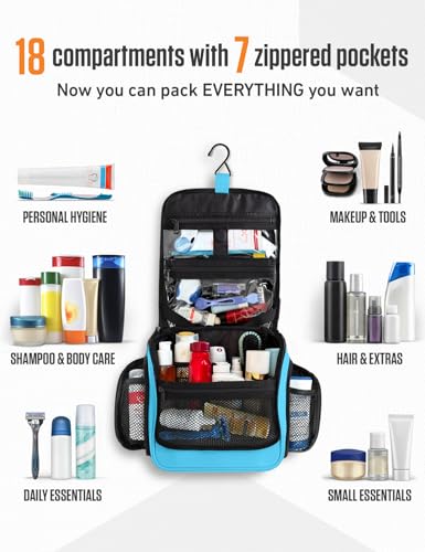 VENTURE 4TH Hanging Travel Toiletry Bag, 18 Compartments - Light Blue - color: Light Blue
