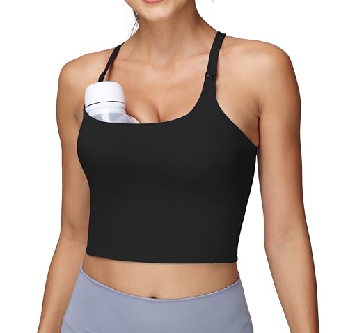 Foucome Nursing Tank Tops Racerback Longline Nursing Sports Bra - color: Black, size: X-Large