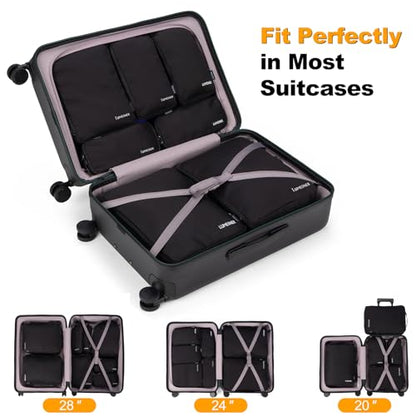 Lumesner 8 Set Compression Packing Cubes, Travel Suitcase Organizers - color: Black