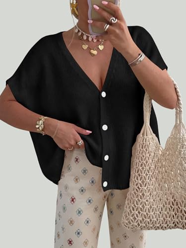 PRETTYGARDEN Womens 2026 Summer Oversized Cardigans Sweaters - color: Black, size: Large