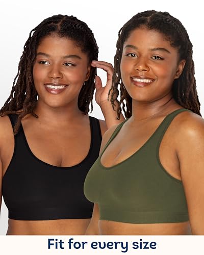 Fruit of The Loom Women's 2-Pack Full Coverage Wireless Bra w/ Built In Pads - All Day Comfort - color: Olive Night/Black Hue, size: 3X-Large