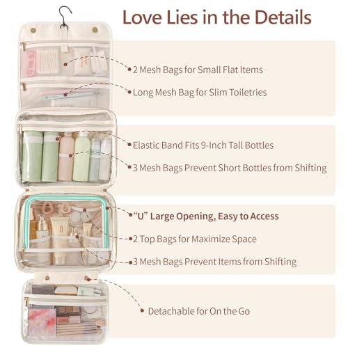 PACKISM Hanging Travel Toiletry Bag - Organizer for Women, Large Off White
