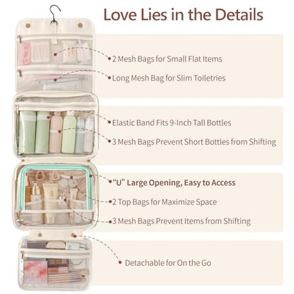 PACKISM Hanging Travel Toiletry Bag - Organizer for Women, Large Off White
