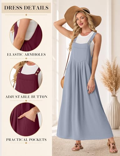 Lepunuo Summer Dresses Women Bib Overall Dresses Adjustable Beach - color: A - Misty Blue, size: Medium
