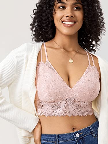 MOMANDA Women's Plus Size Nursing Bra Lace Bralette Wireless Padded Maternity Breastfeeding Bras - color: Gentle Rose, size: Large Plus
