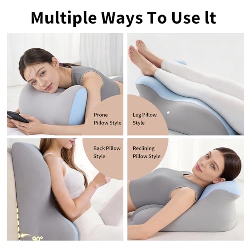 SmileQueen Memory Foam Wedge Pillow for Reading, Legs, Back Support - color: Blue