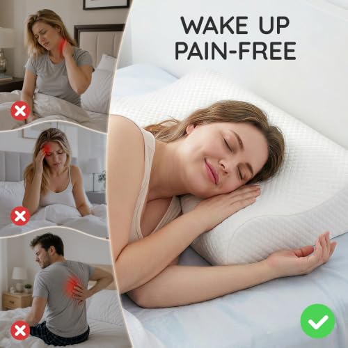 AM AEROMAX 26" Queen Contour Memory Foam Pillow for Neck Pain Relief - color: White, size: Queen Size