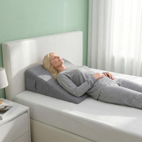 Wedge Pillow Cover 24x24x7 in, Zipper & Pockets, Gray - color: Gray