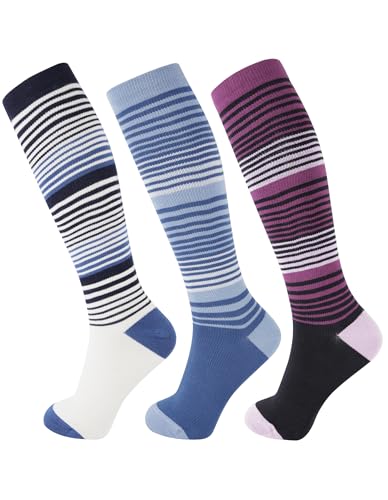 +MD 3 Pairs Bamboo Viscose Compression Socks for Women Men 15-20mmHg Knee High Support Stockings for Pregnancy Nurse Travel - color: White/Blue/Black, size: Large
