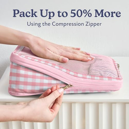 Vandel Space-Saving Compression Packing Cubes for Kids & Women, Carry On - color: 4. Pink Gingham, size: 4 Pack (Compression)