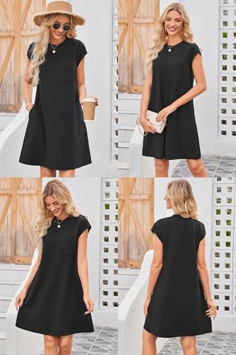 OUGES Women's Summer Casual Cap Sleeve Mini Maternity Dress with Pockets - color: Black, size: X-Large