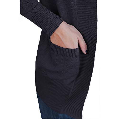 VOIANLIMO Women's Open Front Long Sleeve Cardigan with Pockets - color: Black, size: Large