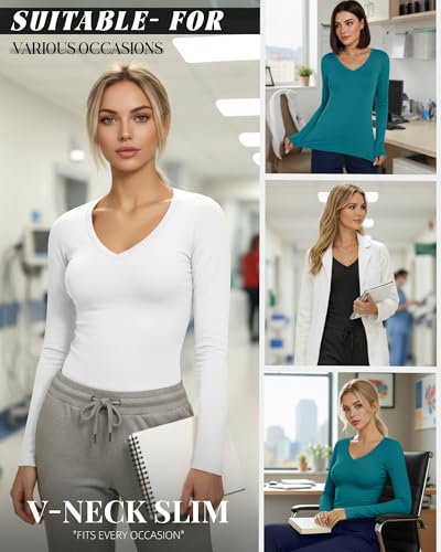 Neer 3 Pack Women Long Sleeve Underscrubs Shirts - color: Black, White, Teal, size: Small