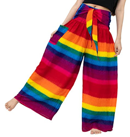 B BANGKOK PANTS Women's Boho Palazzo Pants - color: Rainbow, size: One Size