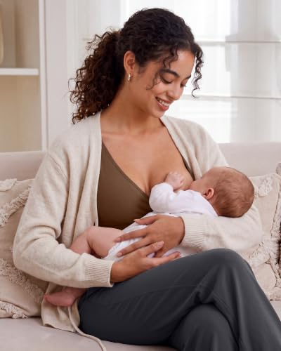 G4Free BareFeel Maternity Bra Wireless Nursing for Breastfeeding V Neck - color: Dark Coffee, size: Large