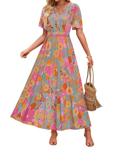 ZESICA Women's 2026 Summer Floral Boho A Line Maxi Dresses - color: Greygreen, size: Medium