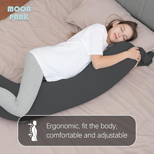 MOON PARK Pregnancy Pillow - Incredibly Smooth and Soft Cooling Cover I Shaped Full Body Maternity Pillow with Removable Cover - Support for Side, Back, Legs, Belly, HIPS - Dark Grey - color: Dark Grey