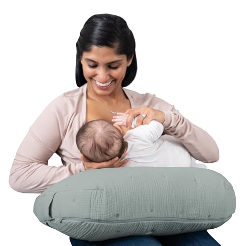 Boppy Nursing Pillow, Cotton Muslin Ergonomic Breastfeeding Support Pillow - color: Luxe - Sea Green Muslin