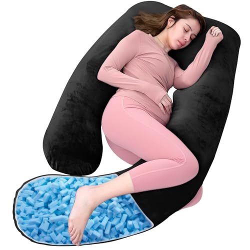 Shredded Memory Foam U Shaped Pregnancy Pillow with Cover - color: Black