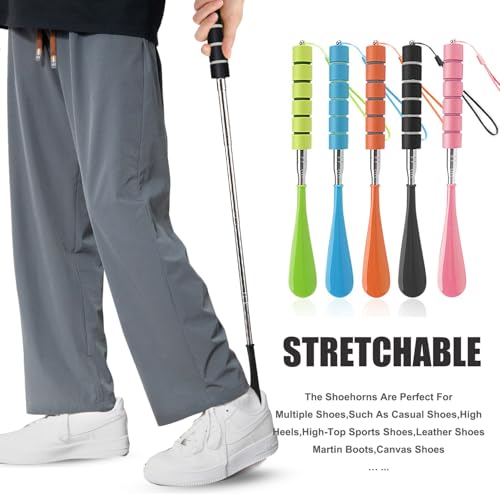 Shoe Horn Long Handle Retractable Telescopic Shoehorn Foldable Shoehorn Shoe Puller Adjustable Shoe Aids - color: Black