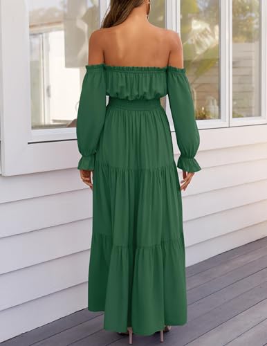 ZESICA Womens Fall Long Sleeve Boho Off Shoulder Maxi Dresses - color: Dark Green, size: Small