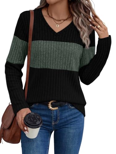 WIHOLL Womens Sweaters Trendy Tops Long Sleeve Shirts Fall Outfits Fashion - color: Green, size: Medium