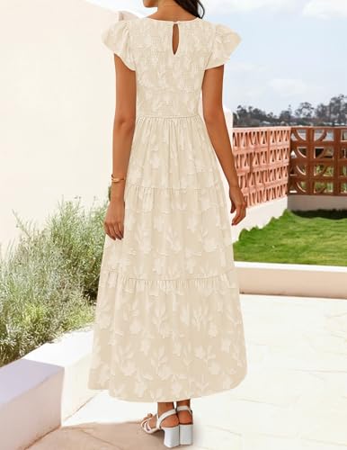 ZESICA Women's Summer Floral Boho Smocked Flowy Maxi Dress - color: Apricot, size: X-Large