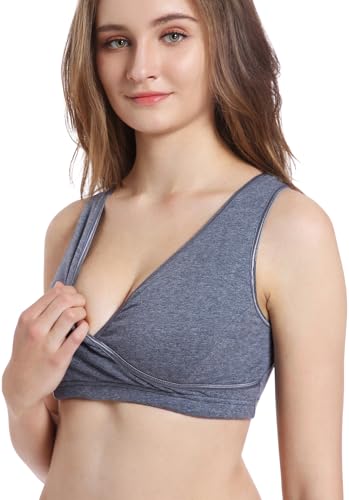 CAKYE 3 Pack Maternity Nursing Sleep Bra Breastfeeding Cotton Bralette - color: S-black/Charcoal/Nude - Third Style, size: Medium