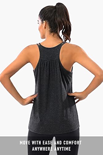 Hibelle Womens Scoop Neck Cute Racerback Yoga Workout Tank Top - color: 1# Dark Grey, size: Medium