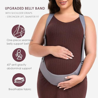 Belly Bands for Pregnant Women with Adjustable Support Brace Straps - color: Grey S