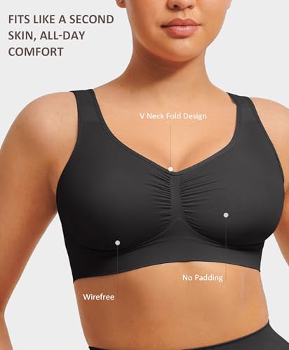 FeelinGirl Seamless Everyday Bras for Women No Underwire with Wide Straps - color: Black, size: Small