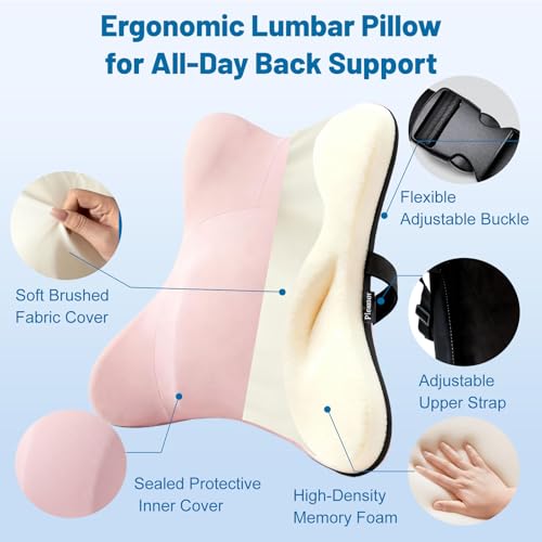 Lumbar Support Pillow, Memory Foam Back Cushion for Car & Office Chair - Pink - color: Pink