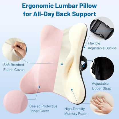 Lumbar Support Pillow, Memory Foam Back Cushion for Car & Office Chair - Pink - color: Pink