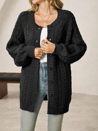 Saodimallsu Womens Cable Knit Cardigans Oversized Chunky Fall Sweater Dress - color: Black, size: XX-Large
